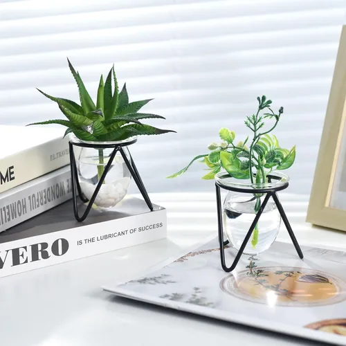 Vista 5 de Jspupifip Terrario de plantas de vidrio de 3 piezas con soporte de metal