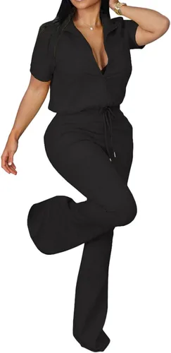 Vista 3 de Conjuntos de 2 piezas para mujer, camisetas de manga corta con cremallera y pantalones largos para mujer