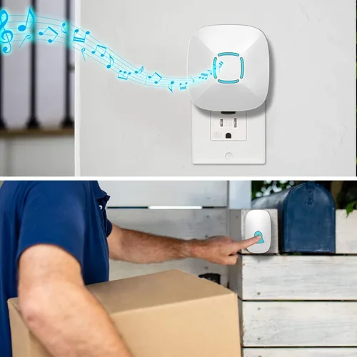 Vista 2 de Timbre inalámbrico, Lovin Product, timbre para puerta impermeable con 36 melodías, volumen ajustable; funcionamiento hasta 1000 pies, con timbre
