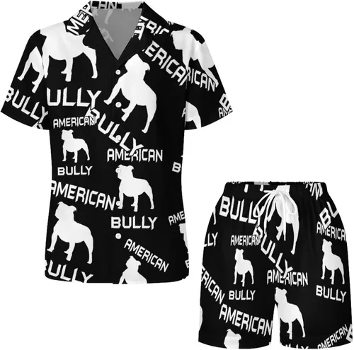 Vista 4 de American Bully - Conjunto de pijama de manga corta para mujer, con botones, ropa de dormir