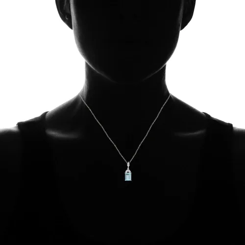Vista 4 de Ice Gems Collar de plata de ley con piedras preciosas creadas o auténticas y topacio blanco de corte esmeralda