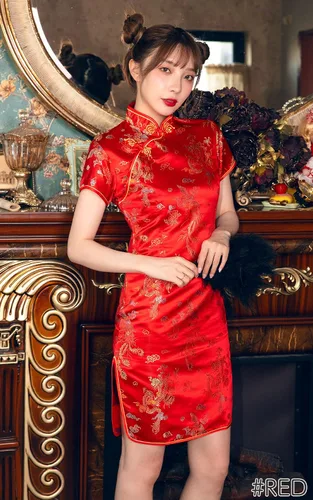 Vista 4 de BRIGHT LELE - Vestido chino tradicional mini falda Qipao Cheongsam para Halloween cosplay fiesta de disfraces jys021