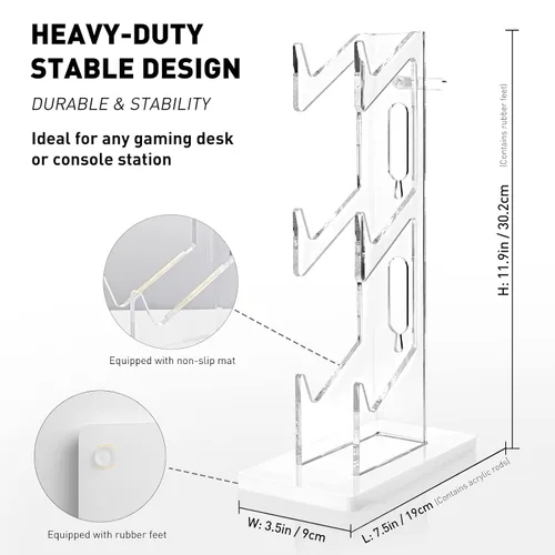 Vista 24 de OAPRIRE Headset and Controller Stand with Lights, 2 Tier Acrylic Game Controller Holder, Controller and Headset Stand for Desktop,Universal Design