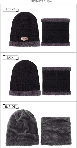 Vista 3 de BCDlily Conjunto de bufanda térmica de invierno para mujeres y hombres, gorro de calavera cálida con calentador de cuello