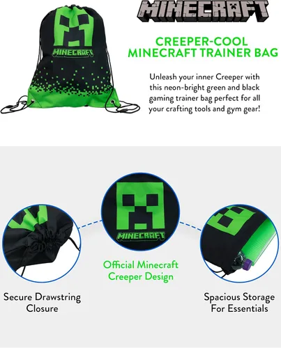Vista 7 de Minecraft Bolsa de entrenamiento Bolsa de zapatos para niños Bolsas con cordón para niños Producto oficial, Negro -, Mochilas de mochila