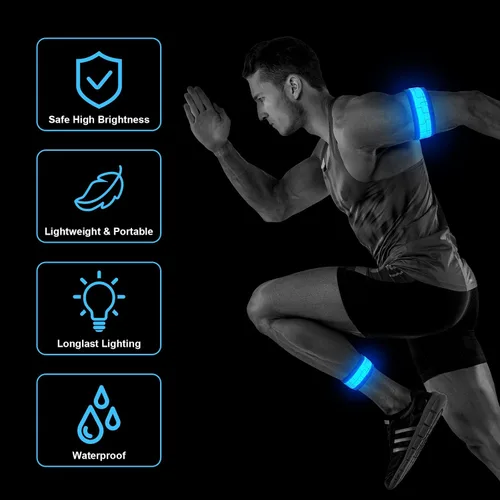 Vista 6 de Aucuu Brazalete LED Recargable (Paquete de 2), Equipo Reflectante de Alta Visibilidad para Correr, Luces para Corredores, Brazaletes Luminosos