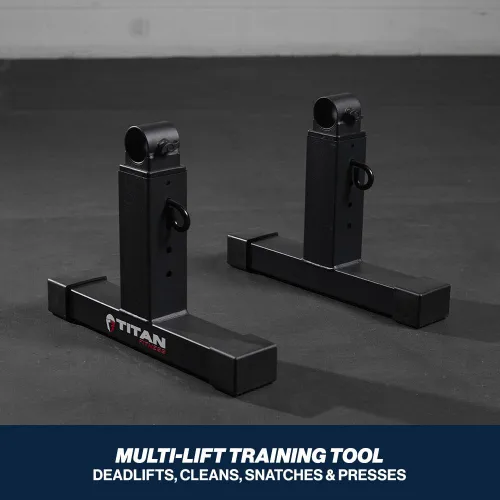 Vista 4 de Titan Fitness Bloques de tracción de peso muerto ajustables, barra olímpica, capacidad de 1,300 libras, 4 ajustes de altura para levantamiento