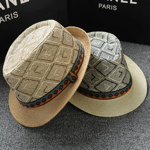 Vista 5 de Forwe Paquete de 4 sombreros de paja para hombres y mujeres, sombrero Trilby de ala corta, sombrero clásico de Panamá para el verano y la playa