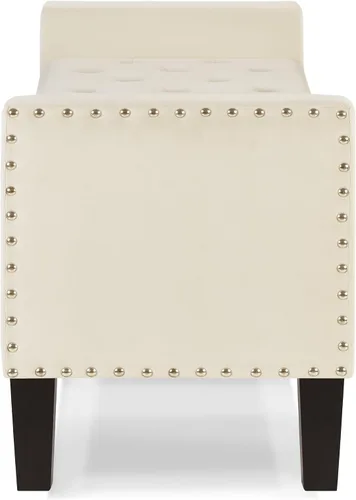 Vista 4 de Setawix Banco de almacenamiento de terciopelo para dormitorio, banco otomano armado para sala de estar, bancos de almacenamiento modernos de Beige