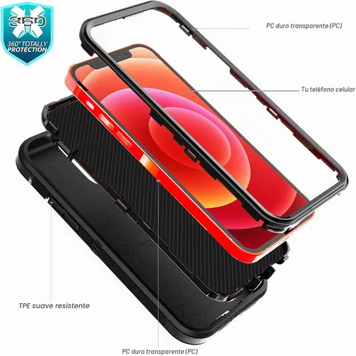Vista 5 de YmhxcY Funda para iPhone 12/iPhone 12 Pro [2 Protectores de Pantalla de Vidrio Templado] Cubierta Duradera de 3 Capas A Prueba de Caídas/Funda