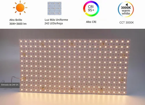 Vista 2 de Paquete de 4 hojas de retroiluminación LED de 24 V, 36 W, 3000 K, blanco cálido, 19.3 x 9.6 pulgadas cada unidad, panel LED flexible regulable