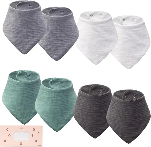Vista 11 de Paquete de 8 baberos de muselina 100% algodón, baberos ajustables para bebés de 0 a 36 meses, niños y niñas 8-Pack Baby Bibs for Drooling and