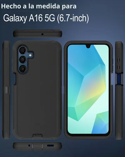 Vista 2 de Funda para teléfono Samsung Galaxy A16 5G, 3 capas de protección contra caídas de 16 pies, con cubierta de puerto a prueba de polvo, funda