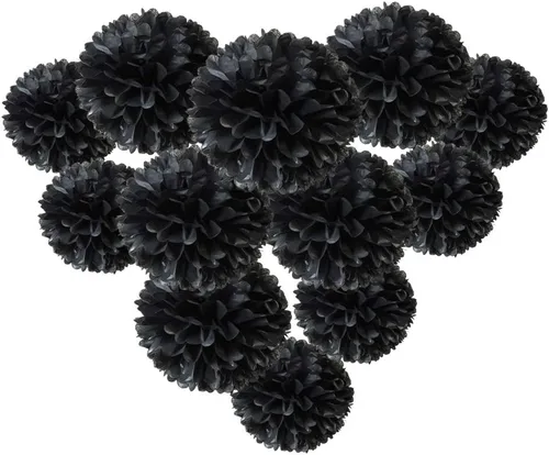 Vista 2 de Pompones de papel negro para fiestas (12 unidades)