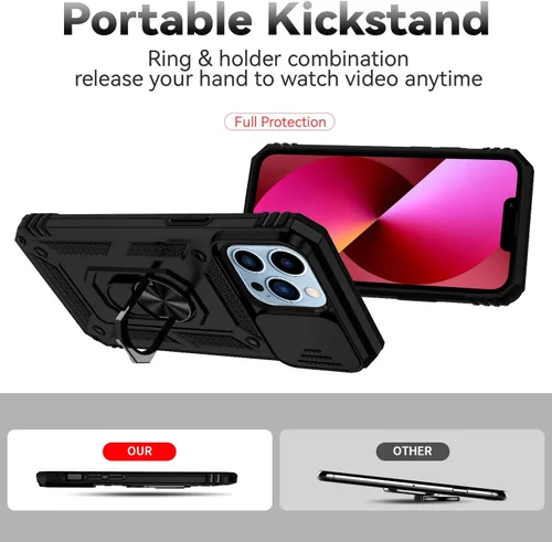 Vista 7 de Funda para iPhone 13 Pro Max con cubierta para lente de cámara, protector de pantalla HD, protección contra caídas de grado militar, soporte