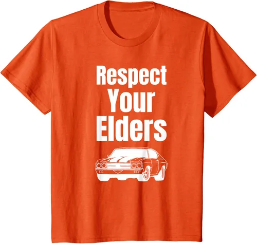 Vista 64 de Divertido regalo de auto para chicos – Respect Your Elders Classic Muscle Car Camiseta, Negro, S