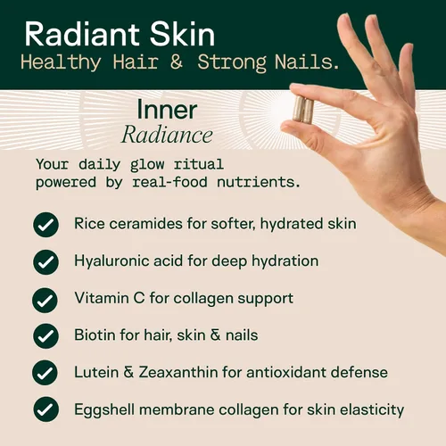 Vista 2 de Adapt Naturals Inner Radiance - Vitaminas para la piel y las uñas para mujeres y hombres con biotina, colágeno, ácido hialurónico, vitamina C