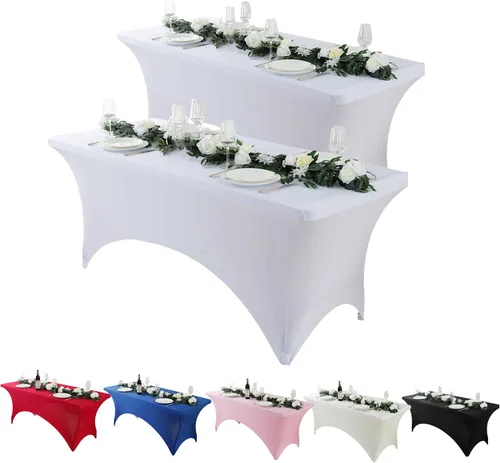 Vista 9 de Paquete de 2 manteles de elastano negro de 6 pies – Manteles ajustados – Mantel elástico de ajuste universal para mesas plegables – Sin arrugas