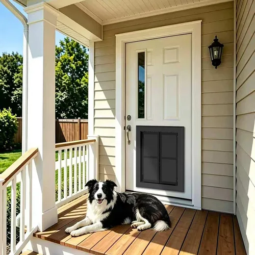 Vista 7 de Extra Large Heavy Duty Aluminum Dog Door for Door, Black Negro
