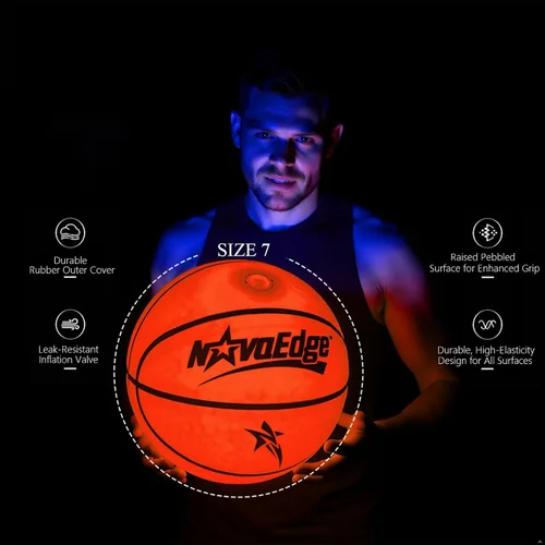 Vista 4 de Balón de baloncesto que brilla en la oscuridad Balón con luz LED recargable por USB-C Tamaño oficial 7 para adolescentes y adultos para niños