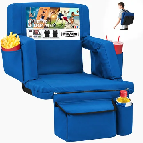 Vista 12 de Overmont Asiento de Estadio con Soporte para la Espalda - Cojín Acolchado de 2.8'' Reclinable de 6 Posiciones Asiento de Gradería con Ganchos Dobles