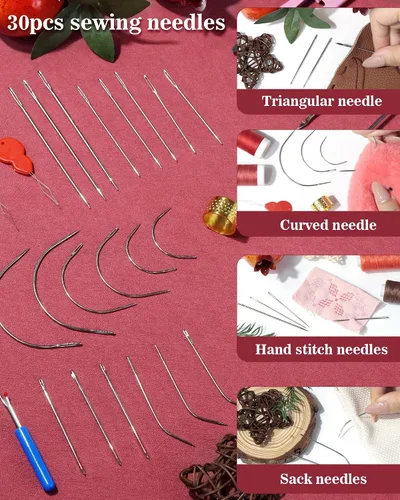 Vista 9 de PLANTIONAL Kit de costura de cuero de hilo encerado de 8 colores, kit de reparación de tapicería de 47 piezas con hilo encerado, punzón de costura