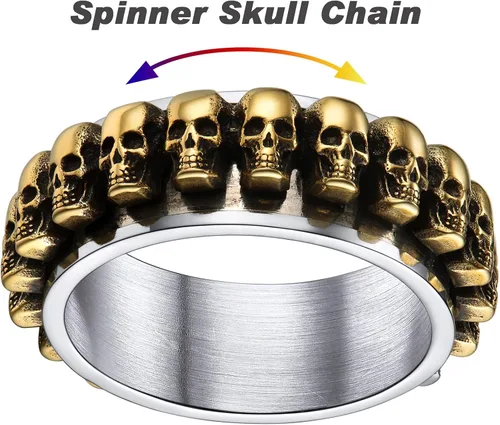 Vista 2 de U7 Skull Ring, Skeleton Ring, Biker Ring for Cocktail Party, Gothic Fashion Rings with Skull, Size 7-14,StainlessBlackGold