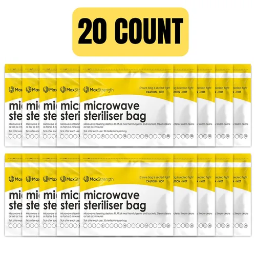 Vista 3 de Max Strength Pro Bolsas esterilizadoras de vapor para microondas, 20 unidades para biberones, chupetes, mordedores, piezas de extractor de leche