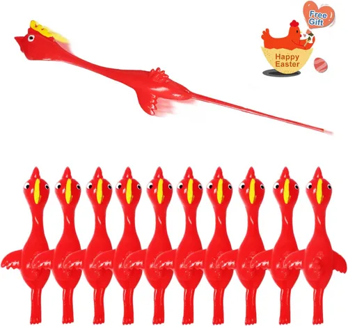 Vista 12 de Slingshot Pollo de goma Pollo Flick Pollo Volador Flingers Stress Gag Toys Stress Gag Toys, tirachinas de pollo de goma, divertidos rellenos
