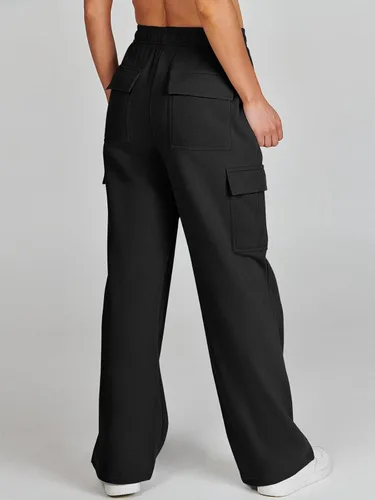 Vista 4 de ANRABESS Pantalones deportivos tipo cargo para mujer, casuales, holgados, de forro polar, de cintura alta, pantalones atléticos para descansar