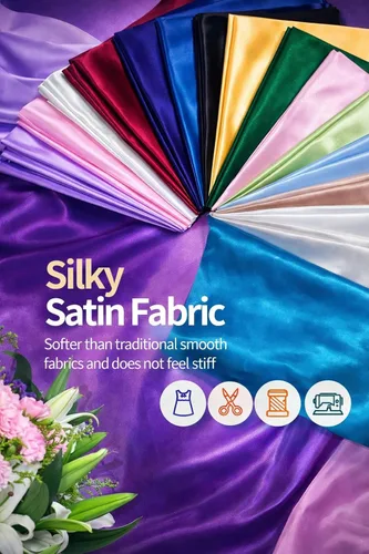 Vista 6 de Tela de satén de 2 yardas, color liso para vestidos de novia, manualidades de moda, disfraces, decoración, satén sedoso, 44 pulgadas