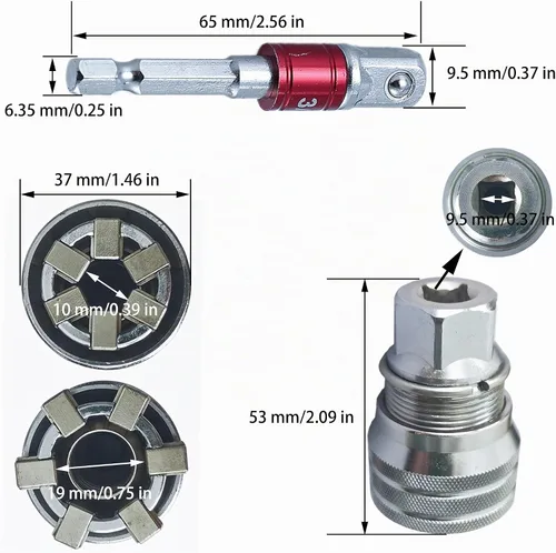 Vista 5 de Enchufe universal, súper enchufe para estándar de 10 a 0.748 in, métrico de 3/8 a 3/4 pulgadas, regalo de herramienta
