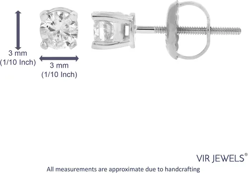 Vista 5 de Vir Jewels - Pendientes de tuerca de diamantes con certificación AGS de 14 quilates de oro blanco de 14 quilates