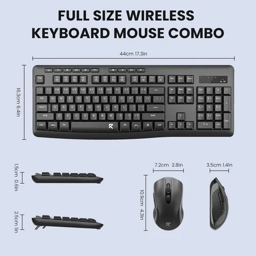 Vista 7 de Redragon Combo de teclado y mouse inalámbricos, teclado ergonómico de computadora de tamaño completo de 2.4 G con mouse inalámbrico ajustable DPI