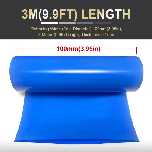Vista 4 de Tubo de envoltura termorretráctil de PVC de 3.95 pulg. (100 mm) de ancho para baterías de litio 18650 21700, paquetes de batería DIY, azul, longitud