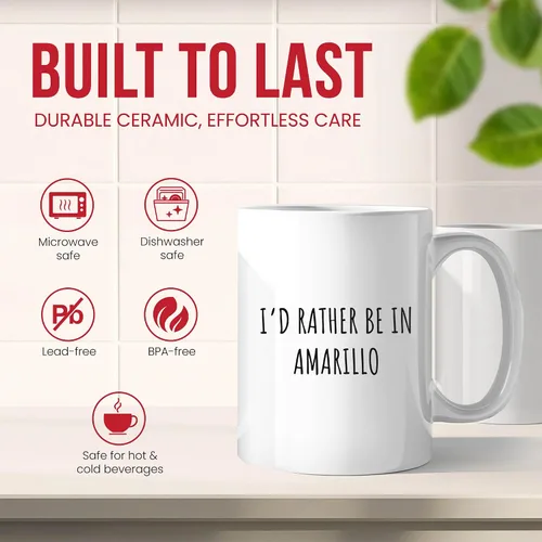 Vista 4 de I'd Rather Be In Amarillo Mug - Texas Coffee Cup - Fan Funny Gift From - Panhandle Tea Mugs - Lone Star State Cups - 11 Oz Ceramic Gifts For