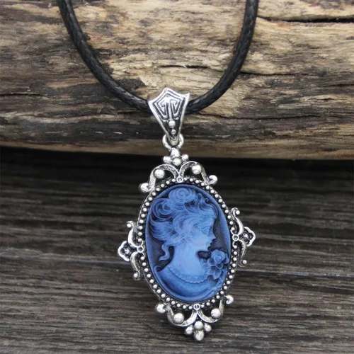 Vista 2 de Conjunto de collar de camafeo chapado en plata antigua, conjunto de joyas para mujer