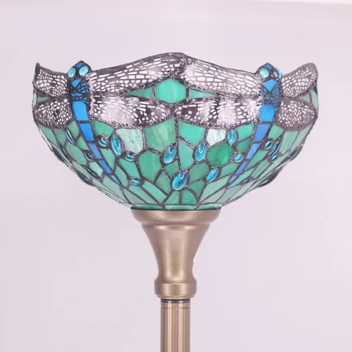 Vista 2 de Tiffany - Lámpara de pie tipo antorcha de vitral de 12 x 12 x 67 pulgadas, luz de esquina antigua (libélula verde)