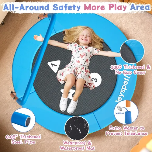 Vista 7 de 3FT Toddler Trampoline with Adjustable Handlebar, 36" Foldable & Spring-Free, Mini Kids Indoor Outdoor Trampoline for Ages 1-6, Noiseless Jumping