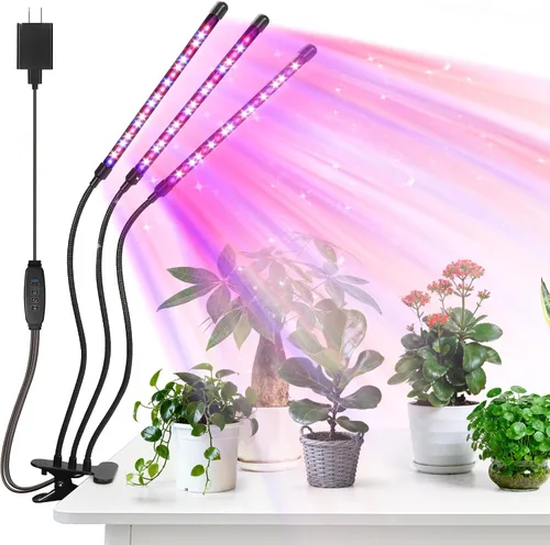 Vista 10 de Luces LED de crecimiento, 2 cabezales, luz roja y azul para plantas con abrazadera para plantas de interior y arranque de semillas, 10 niveles