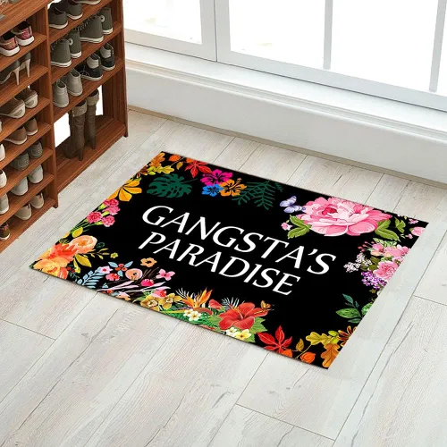 Vista 5 de Gangsta's Paradise - Tapete de bienvenida divertido con diseño de flores, tapete de suelo para puerta delantera al aire libre, tapete de baño