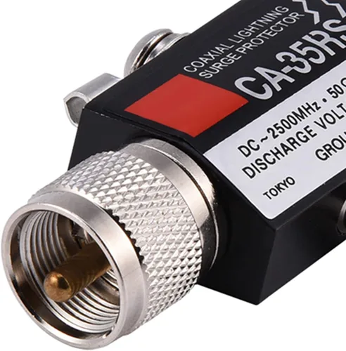 Vista 7 de DAUERHAFT Protector de rayos coaxial, DC 230A Protector de rayos coaxial Pararrayos macho a hembra Conector UHF de hierro UHF Pararrayos coaxial