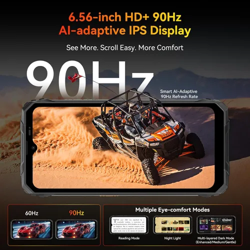 Vista 7 de Blackview Teléfono resistente Android 16, batería de 10000 mAh 12 GB+128 GB/2 TB Expandir Gemini AI 6.56 pulgadas 90Hz 4G T-Mobile Dual SIM IP69K