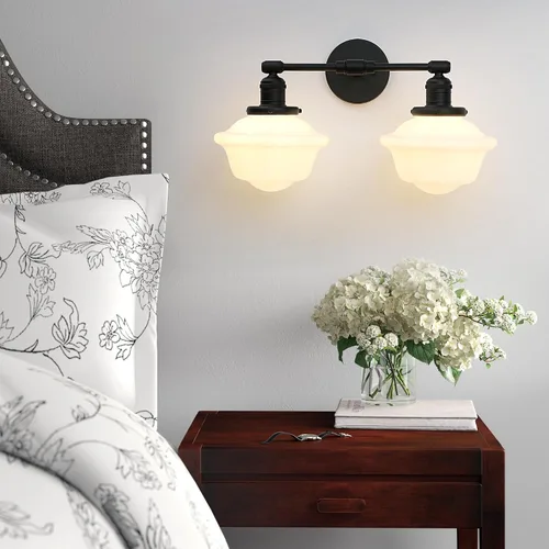 Vista 2 de Pathson 2-Lights Milk White Glass Wall Sconce Lights, Modern Classic Wall Vanity Lighting for Living Room Bathroom Bedroom