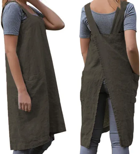 Vista 16 de WROLEM Women's Cross Back Pinafore Apron with Large Pockets Home Kitchen, Restaurant, Coffee house,Cooking Gardening Works