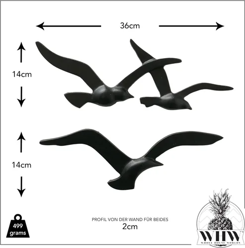 Vista 3 de WHW Whole House Worlds Americana Flying Birds Decoración de pared de metal, negro Hecho a mano, fundición de aluminio, acabado mate, bajorrelieve