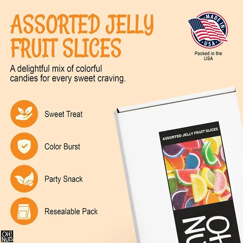 Vista 3 de Oh! Nuts Jelly Fruit Slices - Caramelos grandes surtidos de azúcar, bolsa a granel de 5 libras Confitería tradicional de gomitas masticables