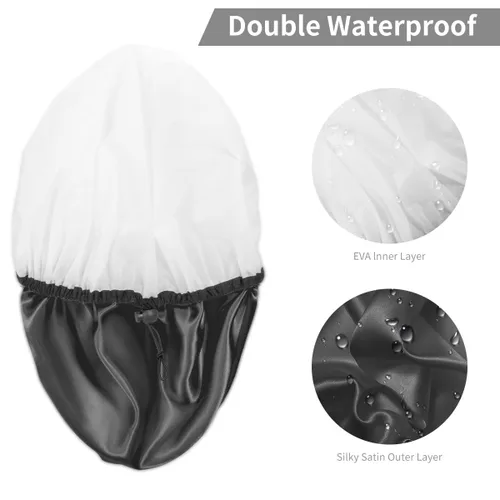 Vista 4 de Auban Gorro de ducha para mujer, ajustable, reutilizable, extragrande, gorro de baño impermeable de doble capa, exterior impermeable, forro de EVA