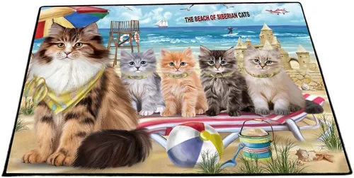 Vista 11 de Doggie of the Day Siberian Cats Floor Mat - 4th of July Independence Day - Best Dog Doormat - Protector Decor - Unique Portrait Art - Premium