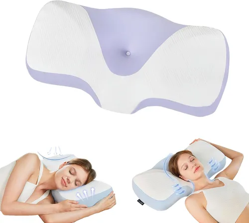 Vista 9 de Almohada cervical para el cuello para aliviar el dolor, almohadas ergonómicas de espuma viscoelástica para dormir con funda de almohada lavable